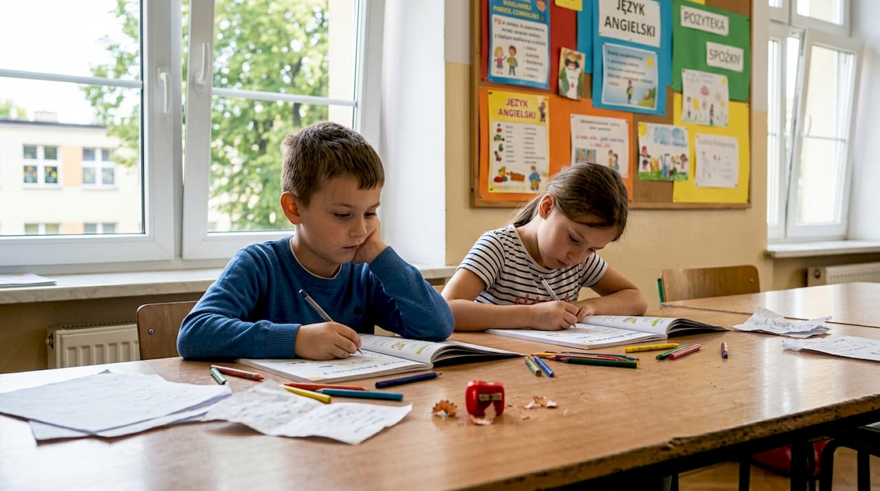 Dzieci podczas lekcji angielskiego w szkole