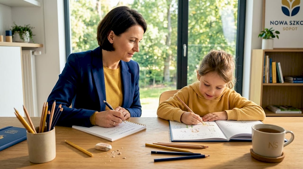 Mama wspiera córkę podczas samodzielnej nauki.