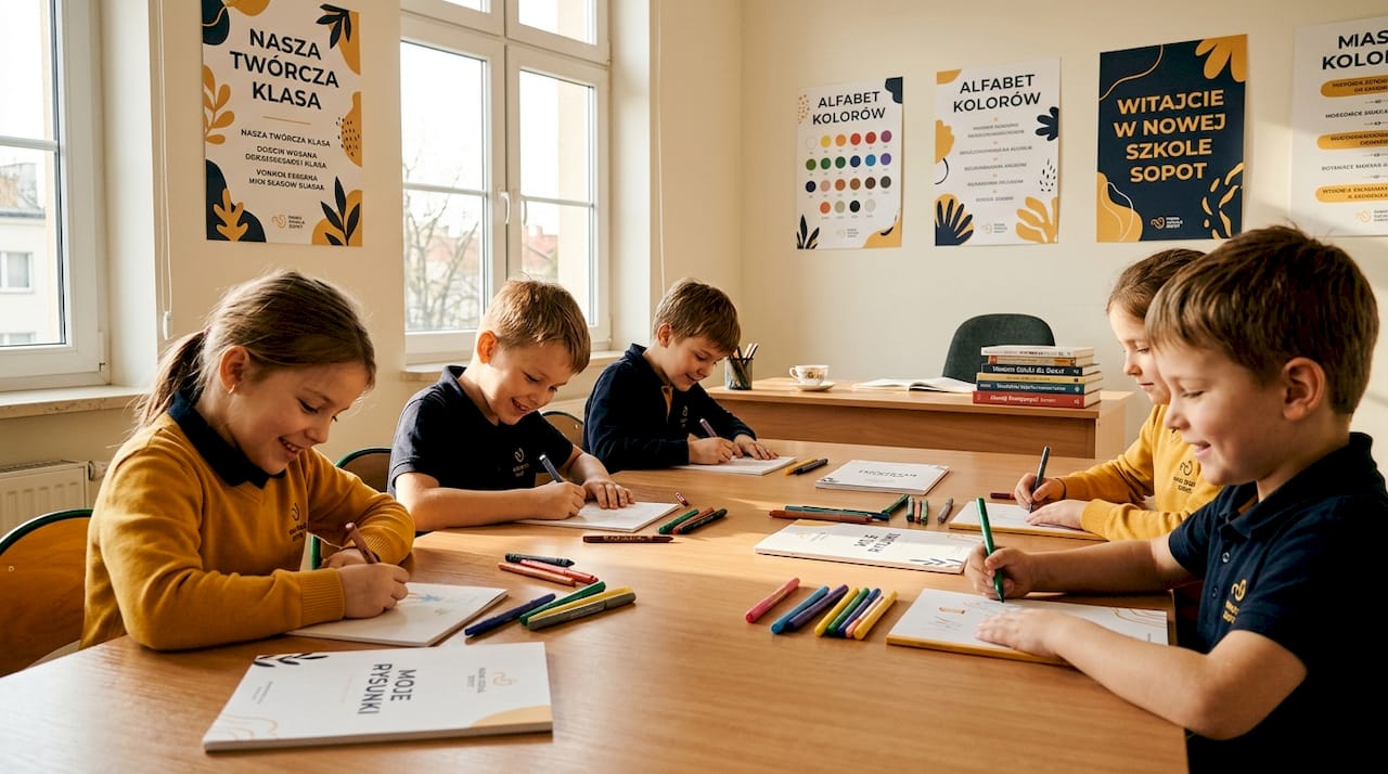 Uczniowie szkoły podstawowej skupieni na pracy podczas lekcji