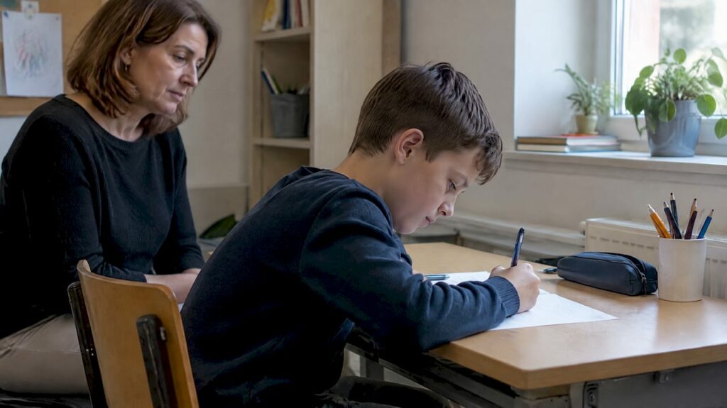 Uczeń realizuje zadanie diagnostyczne w szkole