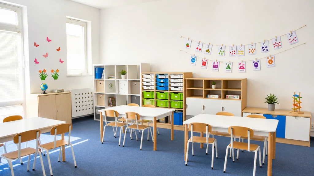 Sala zerówki z miejscem do nauki i zabawy
